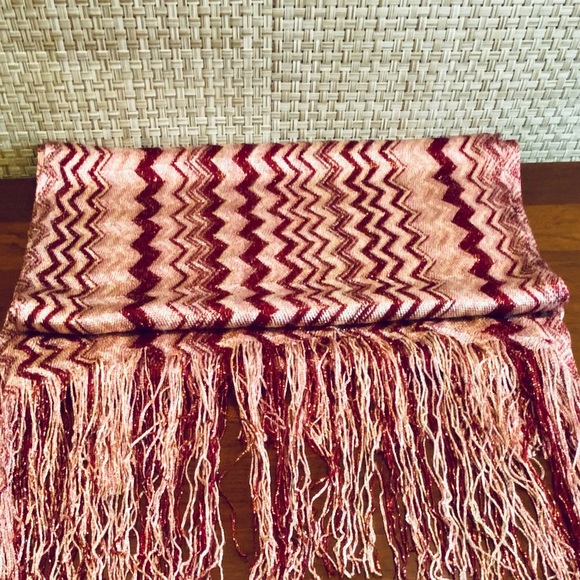 NWOT Festive Red & Rose Gold Metallic  Scarf by INC - Picture 1 of 8